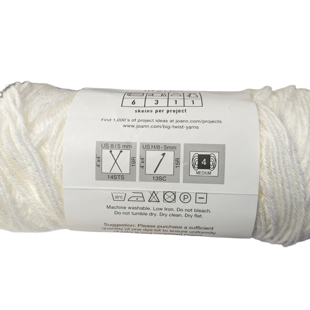 Big Twist Twinkle Acrylic Polyester Yarn White Sparkly Shine Knit Crochet Craft - Picture 4 of 6